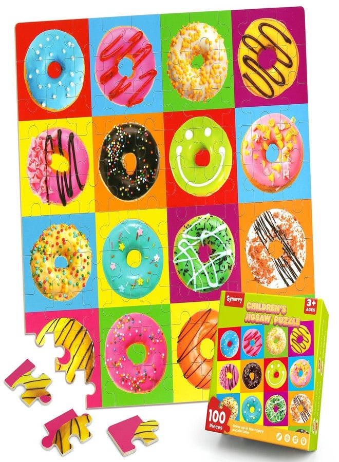 SYNARRY 100 Piece Wooden Puzzles for Kids Ages 4-8, Donuts Jigsaw Puzzle for Kids Ages 4-6 8-10 Teens, Educational Puzzles for 4 5 6 7 8 9 Years Old, Easter Basket Stuffers Valentines Day Gift for Kid - Image 1